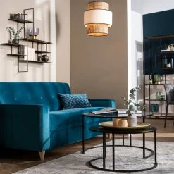 Canapé Convertible 3 Places En Tissu Velours Bleu Paon Et Bois Clair Avec Matelas 9 Cm CIGALE -Canapé Soldes canape convertible 3 places en tissu velours bleu paon et bois clair avec matelas 9 cm cigale 48402 604f389589558 1200 675