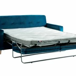 Canapé Convertible 3 Places En Tissu Velours Bleu Paon Et Bois Clair Avec Matelas 9 Cm CIGALE -Canapé Soldes canape convertible 3 places en tissu velours bleu paon et bois clair avec matelas 9 cm cigale 48402 61026d5181978 1200 675