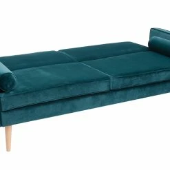 Canapé Convertible 3 Places En Tissu Velours Bleu Pétrole Et Bois Clair MOORE -Canapé Soldes canape convertible 3 places en tissu velours bleu petrole et bois clair moore 50177 62bac724ca080 1200 675