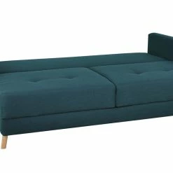 Canapé Convertible Avec Coffre 3 Places En Tissu Bleu Paon Et Bois Clair MIRA -Canapé Soldes canape convertible avec coffre 3 places en tissu bleu paon et bois clair mira 50013 607464c83c742 1200 675
