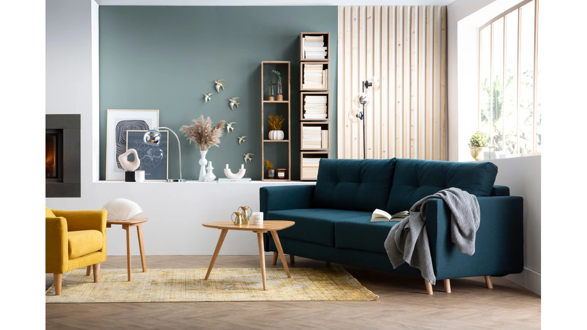 Canapé Convertible Avec Coffre 3 Places En Tissu Gris Clair Et Bois Clair MIRA 9 Canapé Convertible Avec Coffre 3 Places En Tissu Gris Clair Et Bois Clair MIRA – Image 7