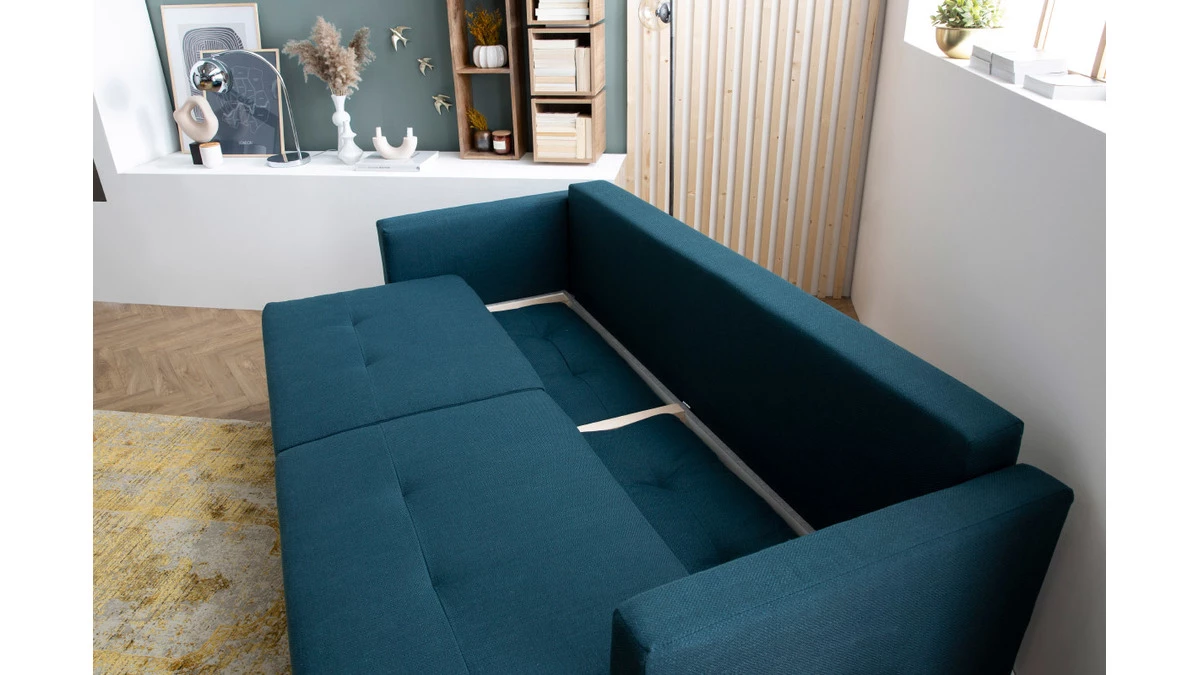 Canapé Convertible Avec Coffre 3 Places En Tissu Gris Clair Et Bois Clair MIRA 11 Canapé Convertible Avec Coffre 3 Places En Tissu Gris Clair Et Bois Clair MIRA – Image 9