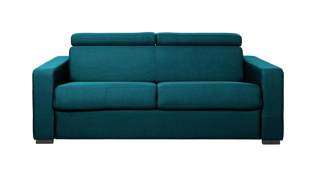 Canapé Convertible Avec Têtières Ajustables 3 Places En Tissu Bleu Canard Avec Matelas 12 Cm NORO 3 Canapé Convertible Avec Têtières Ajustables 3 Places En Tissu Bleu Canard Avec Matelas 12 Cm NORO