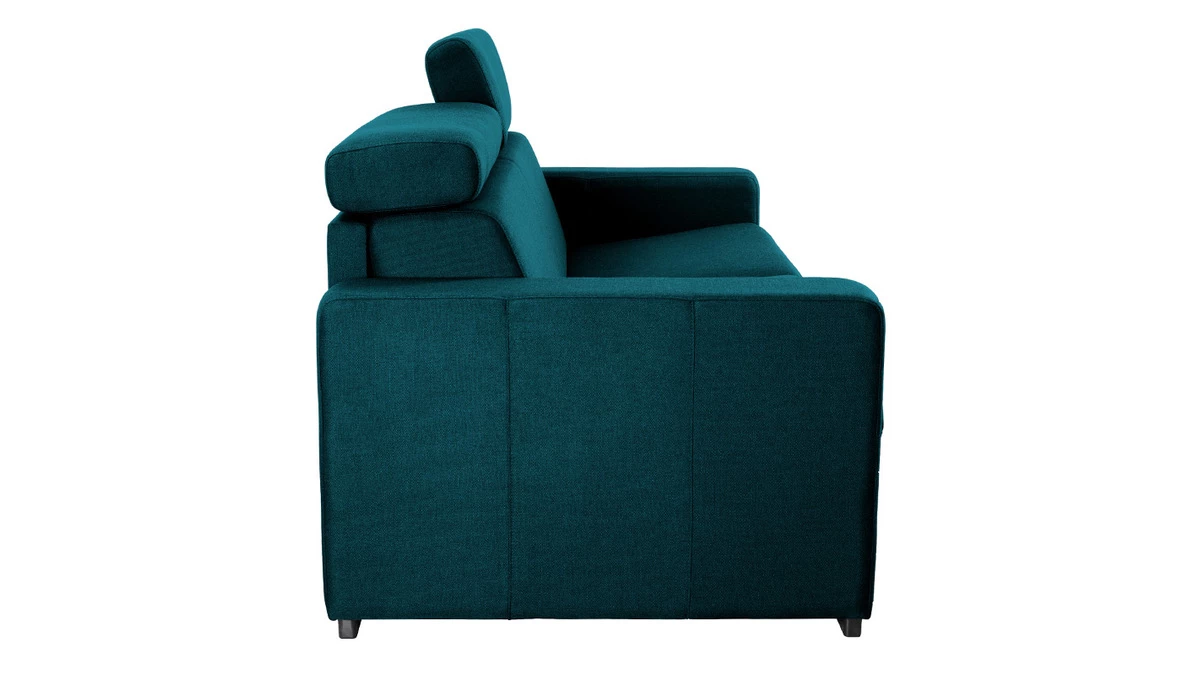 Canapé Convertible Avec Têtières Ajustables 3 Places En Tissu Bleu Canard Avec Matelas 12 Cm NORO 5 Canapé Convertible Avec Têtières Ajustables 3 Places En Tissu Bleu Canard Avec Matelas 12 Cm NORO – Image 3