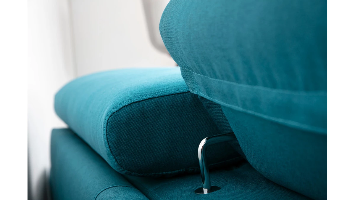 Canapé Convertible Avec Têtières Ajustables 3 Places En Tissu Bleu Canard Avec Matelas 12 Cm NORO 10 Canapé Convertible Avec Têtières Ajustables 3 Places En Tissu Bleu Canard Avec Matelas 12 Cm NORO – Image 8