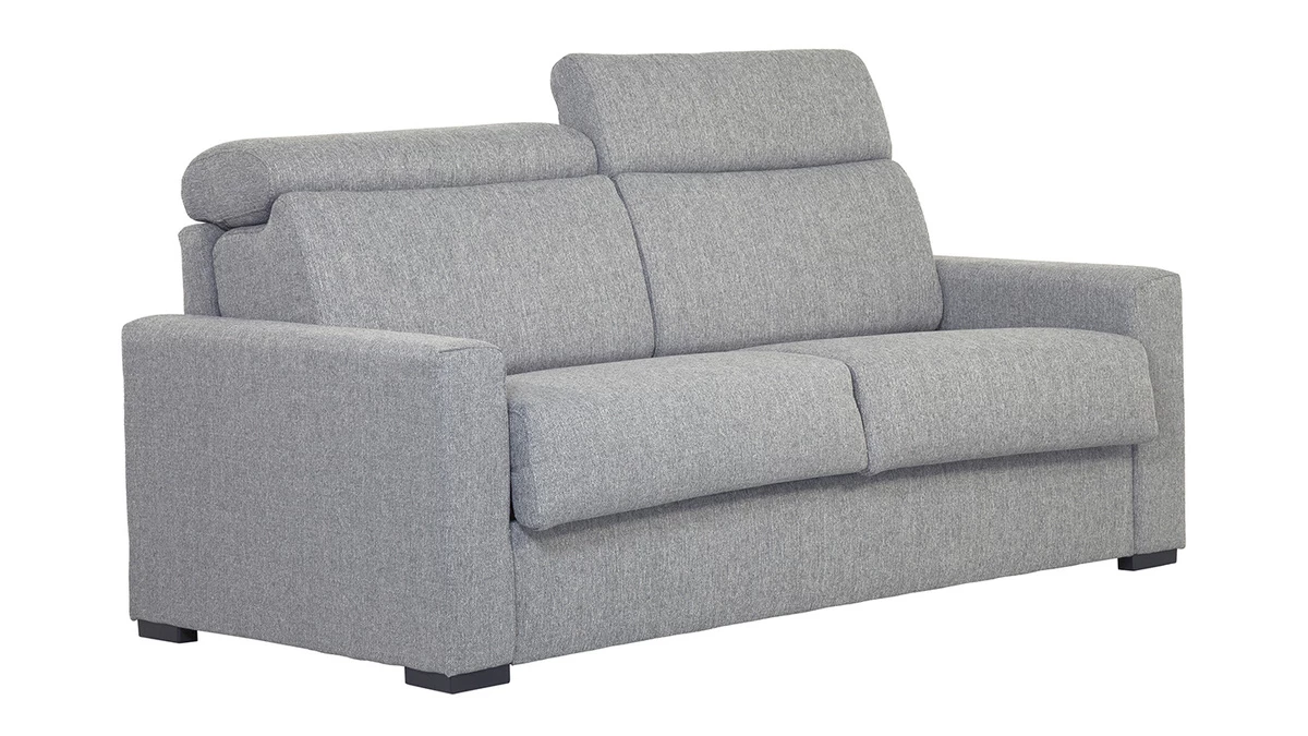 Canapé Convertible Avec Têtières Ajustables 3 Places En Tissu Gris Clair Avec Matelas 18 Cm NORO 4 Canapé Convertible Avec Têtières Ajustables 3 Places En Tissu Gris Clair Avec Matelas 18 Cm NORO – Image 2