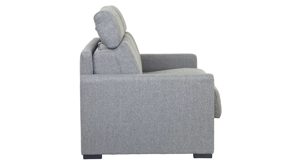 Canapé Convertible Avec Têtières Ajustables 3 Places En Tissu Gris Clair Avec Matelas 18 Cm NORO 6 Canapé Convertible Avec Têtières Ajustables 3 Places En Tissu Gris Clair Avec Matelas 18 Cm NORO – Image 4