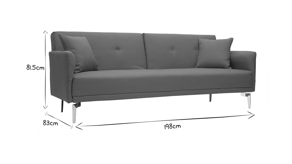 Canapé Convertible Design 3 Places En Tissu Gris Et Acier Chromé ELIN 8 Canapé Convertible Design 3 Places En Tissu Gris Et Acier Chromé ELIN – Image 6