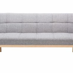 Canapé Convertible Scandinave 3 Places En Tissu Gris Clair Et Bois Clair SIKKO