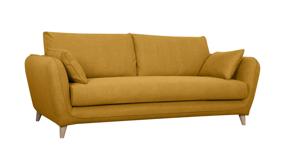 Canapé Convertible Scandinave 3 Places Jaune Cumin Avec Matelas 10 Cm CREEP 4 Canapé Convertible Scandinave 3 Places Jaune Cumin Avec Matelas 10 Cm CREEP – Image 2