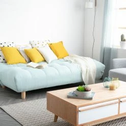 Canapé Convertible Scandinave En Tissu Menthe à L'eau Et Bois Clair YUMI -Canapé Soldes canape convertible scandinave en tissu menthe a leau et bois clair yumi 42519 5d53c07168190 1200 675