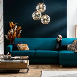 Canapé D'angle Convertible Réversible Avec Coffre 4 Places En Tissu Bleu Canard Et Bois Clair GRAHAM -Canapé Soldes canape dangle convertible reversible avec coffre 4 places en tissu bleu canard et bois clair graham 49271 607da4b83a6a7 1200 675