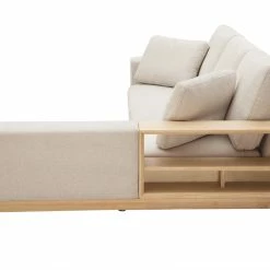 Canapé D'angle Droit 5 Places Avec Rangements En Tissu Effet Velours Texturé Beige Et Bois Clair KOMAO -Canapé Soldes canape dangle droit 5 places avec rangements en tissu effet velours texture beige et bois clair komao 51637 633ad8c6c4927 1200 675