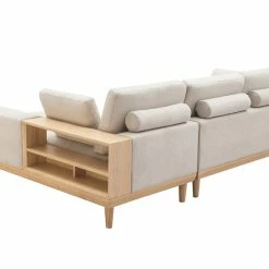 Canapé D'angle Droit 5 Places Avec Rangements En Tissu Effet Velours Texturé Beige Et Bois Clair KOMAO -Canapé Soldes canape dangle droit 5 places avec rangements en tissu effet velours texture beige et bois clair komao 51637 633ad8cf68e7e 1200 675