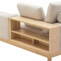 Canapé D'angle Droit 5 Places Avec Rangements En Tissu Effet Velours Texturé Beige Et Bois Clair KOMAO -Canapé Soldes canape dangle droit 5 places avec rangements en tissu effet velours texture beige et bois clair komao 51637 633adaea26017 1200 675