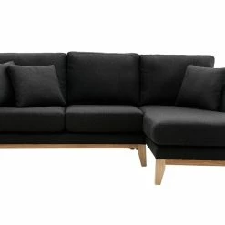 Canapé D'angle Droit Déhoussable 4 Places En Tissu Gris Foncé Et Bois Clair OSLO