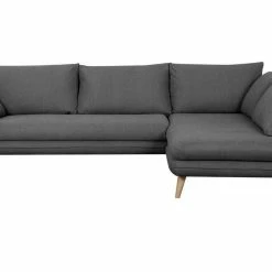 Canapé D'angle Droit Scandinave 5 Places En Tissu Gris Anthracite Et Bois Clair CREEP