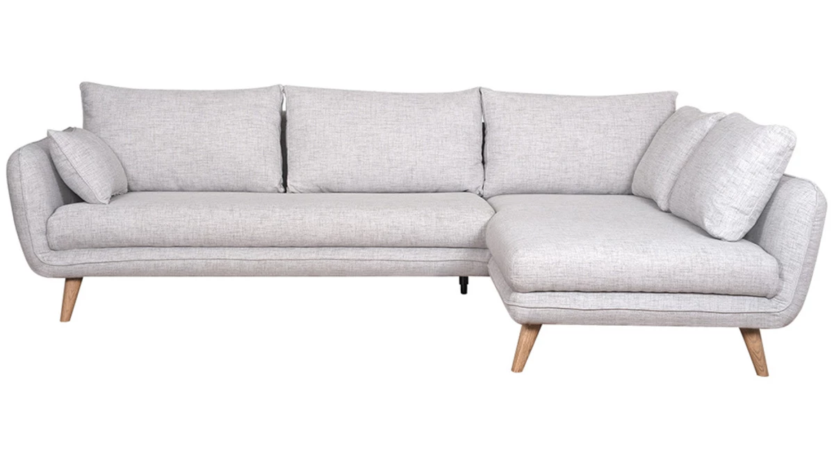 Canapé D'angle Droit Scandinave 5 Places En Tissu Gris Clair Chiné Et Bois Clair CREEP 3 Canapé D'angle Droit Scandinave 5 Places En Tissu Gris Clair Chiné Et Bois Clair CREEP