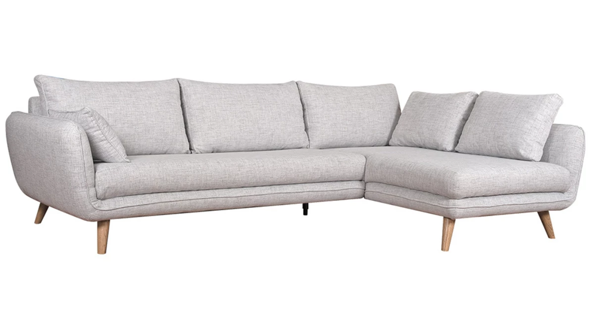 Canapé D'angle Droit Scandinave 5 Places En Tissu Gris Clair Chiné Et Bois Clair CREEP 4 Canapé D'angle Droit Scandinave 5 Places En Tissu Gris Clair Chiné Et Bois Clair CREEP – Image 2