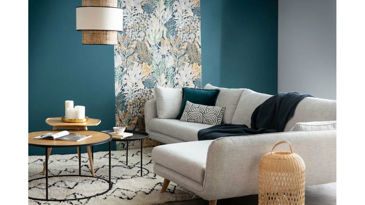 Canapé D'angle Droit Scandinave 5 Places En Tissu Gris Clair Chiné Et Bois Clair CREEP 9 Canapé D'angle Droit Scandinave 5 Places En Tissu Gris Clair Chiné Et Bois Clair CREEP – Image 7