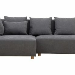 Canapé D'angle Gauche 3 Places En Tissu Effet Velours Gris Et Bois Clair HARLEM