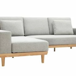 Canapé D'angle Gauche 5 Places Avec Rangements En Tissu Effet Velours Texturé Gris Clair Et Bois Clair KOMAO -Canapé Soldes canape dangle gauche 5 places avec rangements en tissu effet velours texture gris clair et bois clair komao 50920 623aecf050de4 1200 675