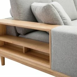 Canapé D'angle Gauche 5 Places Avec Rangements En Tissu Effet Velours Texturé Gris Clair Et Bois Clair KOMAO -Canapé Soldes canape dangle gauche 5 places avec rangements en tissu effet velours texture gris clair et bois clair komao 50920 623aed07ad3aa 1200 675