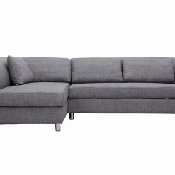 Canapé D'angle Gauche Convertible Avec Coffre 3 Places En Tissu Gris Et Acier Chromé MIAMI