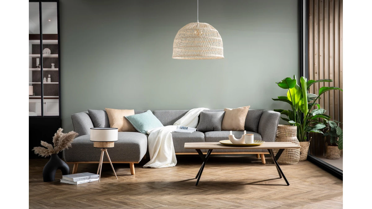 Canapé D'angle Gauche Scandinave 5 Places En Tissu Gris Et Bois Clair STUART 9 Canapé D'angle Gauche Scandinave 5 Places En Tissu Gris Et Bois Clair STUART – Image 7