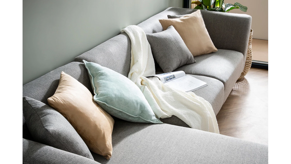 Canapé D'angle Gauche Scandinave 5 Places En Tissu Gris Et Bois Clair STUART 10 Canapé D'angle Gauche Scandinave 5 Places En Tissu Gris Et Bois Clair STUART – Image 8