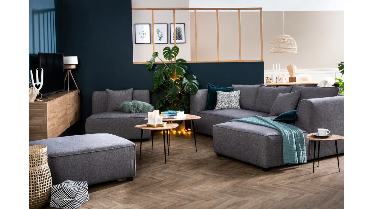 Canapé D'angle Moderne Modulable 4 éléments Gris Foncé PLURIEL 11 Canapé D'angle Moderne Modulable 4 éléments Gris Foncé PLURIEL – Image 9