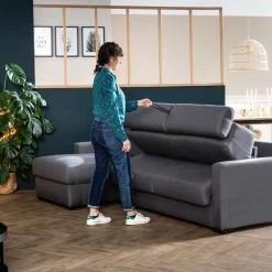 Canapé D'angle Réversible Et Convertible Avec Coffre Et Têtières Ajustables 4 Places En Tissu Gris NORO -Canapé Soldes canape dangle reversible et convertible avec coffre et tetieres ajustables 4 places en tissu gris noro 49269 6037889de24f2 1200 675