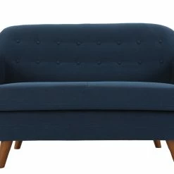 Canapé Déhoussable 2 Places En Tissu Bleu Foncé Et Bois Foncé YNOK