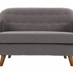 Canapé Déhoussable 2 Places En Tissu Gris Anthracite Et Bois Foncé YNOK