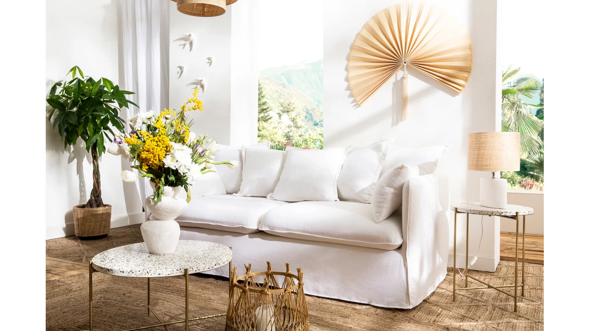 Canapé Déhoussable 3 Places En Lin Coloris Naturel MERLIN 9 Canapé Déhoussable 3 Places En Lin Coloris Naturel MERLIN – Image 7