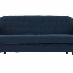 Canapé Déhoussable 3 Places En Tissu Bleu Foncé Et Bois Foncé YNOK