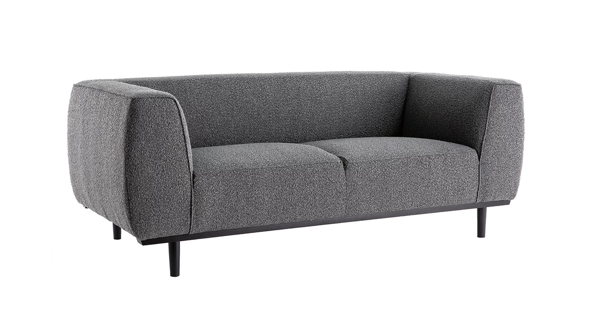 Canapé Design 2-3 Places En Tissu Effet Laine Bouclée Gris Anthracite Et Bois Noir MORRIS 4 Canapé Design 2-3 Places En Tissu Effet Laine Bouclée Gris Anthracite Et Bois Noir MORRIS – Image 2