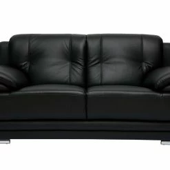 Canapé Design 2 Places Cuir Noir Et Acier Chromé TAMARA
