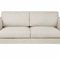 Canapé Design 2 Places En Tissu Beige Chiné Cappucino, Bois Noir Et Métal Doré STING