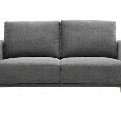 Canapé Design 2 Places En Tissu Effet Velours Texturé Gris Foncé Et Métal Noir MOSCO