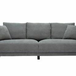 Canapé Design 3 Places En Tissu Effet Velours Gris Et Métal Noir JERRY