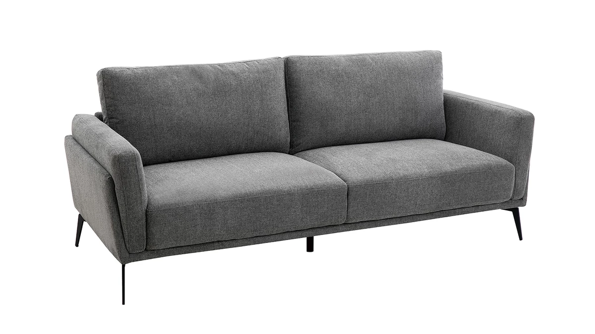 Canapé Design 3 Places En Tissu Effet Velours Texturé Gris Et Métal Noir MOSCO 4 Canapé Design 3 Places En Tissu Effet Velours Texturé Gris Et Métal Noir MOSCO – Image 2