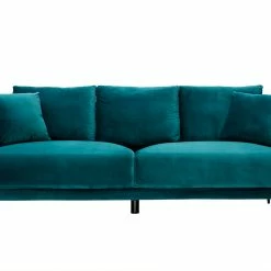 Canapé Design 3 Places En Tissu Velours Bleu Pétrole Et Métal Noir JERRY