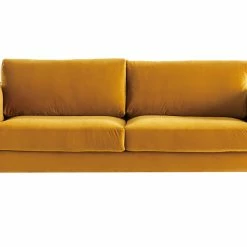 Canapé Design 3 Places En Tissu Velours Jaune, Bois Noir Et Métal Doré STING