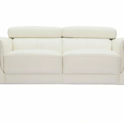 Canapé Design Avec Têtières Ajustables 2 Places Cuir Blanc Cassé Et Acier Chromé NEVADA