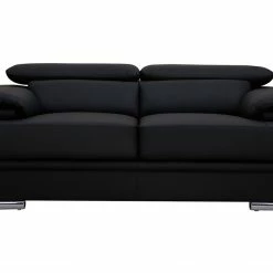 Canapé Design Avec Têtières Ajustables 2 Places Cuir Noir Et Acier Chromé EWING