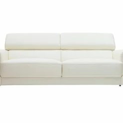 Canapé Design Avec Têtières Ajustables 3 Places Cuir Blanc Et Acier Chromé NEVADA