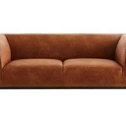 Canapé Design En Cuir Aspect Vieilli Marron Cognac 2-3 Places MORRIS