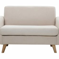 Canapé Scandinave 2 Places En Tissu Beige Et Bois Clair PURE