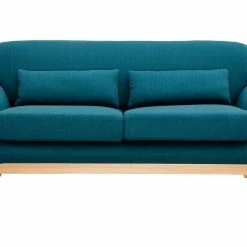 Canapé Scandinave 2 Places En Tissu Bleu Canard Et Bois Clair YOKO